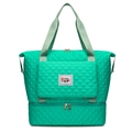 Large green quilted oxford tote bag for gym and travel with bottom shoe compartment - Green