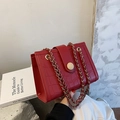 Elegant burgundy crocodile texture wedding shoulder bag with gold chain and round buckle - Burgundy