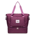Purple quilted oxford tote bag with large capacity and a separate bottom shoe compartment - Fuschia