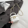 White quilted bucket bag with chain strap and gold sphere zippers on a grey blazer - Small / Off White