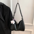 Sac fourre-tout noir minimaliste avec grain de litchi et pendentif étoile - Noir Avec Pendentif