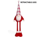 Gnome de Noël 20 pouces avec jambes extensibles et chapeau à carreaux rouge et blanc - Style Masculin (Avec Barbe) / Longues jambes rétractables