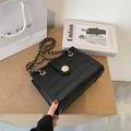Elegant black crocodile pattern crossbody bag with gold chain strap and metal clasp - Black
