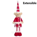 Orsetto di Natale con vestito scozzese rosso e gambe retrattili per regolare altezza - Stile Femminile (Abito a Quadri Rosso) / Altezza Telescopica (circa 62-78cm)