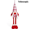 Gnome de Noël avec chapeau à carreaux rouges et longues jambes télescopiques décoratives - Style Féminin (Avec Tresses) / Longues jambes rétractables