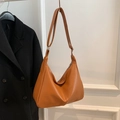 Brown grainy leather hobo tote bag for women with adjustable strap in caramel finish - Brown No Pendant