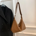 Brown soft leather tote bag with asymmetric triangle design and zipper closure - Coffee without Pendant