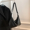Retro black leather hobo tote bag with adjustable shoulder strap for women - Black without Pendant