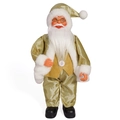 Realistic 12 inch Santa Claus doll in golden satin outfit with white faux fur trim - Gold Style