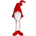 Gnomo di peluche con lunghe gambe a strisce, cappello rosso e corpo a quadri grigi - Stile a Quadri Rossi (Femmina)