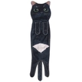 Hanging black cat hand towel with green eyes and white belly pattern on white background - Black Cat