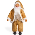 24-inch standing Santa Claus figure in earth-toned gold and brown fabric outfit - Gold Style