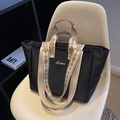 Borsa tote nera in nylon con spalline jacquard geometriche e ricamo del logo - Tracolla a Rombi / Nero
