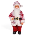 Classic 12-inch Santa Claus figurine in red plaid coat with round glasses and white beard - Red White Plaid Hat Style