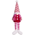 Gnomo di San Valentino con trecce rosa, cappello con cuore e gambe lunghe a righe - Stile Donna / Stile treccia cuore rosso