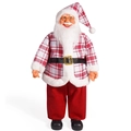 24-inch standing Santa Claus figure in red and white plaid coat and festive hat - Red White Plaid Hat Style