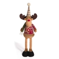 Standing Christmas reindeer plush doll with green scarf and plaid hat decoration - Reindeer (Regular Long Leg)