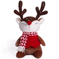Christmas plush reindeer doll in red vest and plaid scarf sitting in upright position - Male Style (Red Vest)