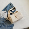 Minimalist beige nylon crossbody bag with adjustable wide strap and buckle detail - Small / White