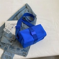 Crossbody nylon square bag in cobalt blue featuring a wide strap and large plastic buckle - Small / Klein Blue