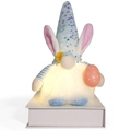 Easter light-up gnome with sequin hat and rabbit ears holding a pink spotted egg - Blue