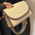 Piccola borsa quadrata alla moda bianco crema con finiture in pelle marrone e tracolla - Bianco Sporco