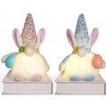 Set of two glowing Easter bunny gnomes with sequined hats and LED light beards - Blue And Pink Set