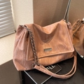 Elegante borsa tote rosa albicocca con trama marmorea e catena in metallo argento - Rosa