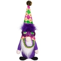 Mardi Gras gnome doll with purple sequins mask, fleur-de-lis hat and colorful beads - Purple Character