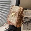 Borsa a tracolla verticale per cellulare in beige e kaki con fibbia in metallo dorato - Bianco & Cachi