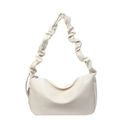 Minimalistische beige geplooide shopper van kunstleer met zilveren ritsdetail - Off-wit