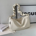 Chic beige ruched shoulder bag with scrunchie strap and sleek metallic zipper detail - Off-white