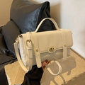 Elegant cream white square handbag with gold hardware and removable shoulder strap - Off White