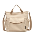 Bolso tote versátil de lona beige con correas marrones y diseño de múltiples bolsillos - Blanco Roto