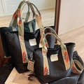 Set borse tote in nylon nero con tracolla jacquard floreale e dettaglio logo - Grande / Nero