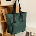 Borsa tote in nylon verde scuro con tasche multiple e spalline nere per l'uso quotidiano - Verde
