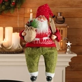 12-inch sitting Santa Claus doll with red reindeer sweater and wooden skis decor - Sitting Santa with Skis Red Green Style