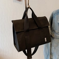 Black canvas tote bag with wide shoulder strap and brand label in minimalist style - Solid Color Wide Strap Style / Black
