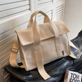 Beige canvas tote bag with wide adjustable shoulder strap and SJCH side logo - Solid Color Wide Strap Style / Off-white