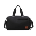 Grande borsa da viaggio nera in tessuto Oxford con tracolla e patch in pelle - Nero