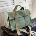 Avocado green canvas tote bag with wide beige straps and adjustable crossbody strap - Solid Color Wide Strap Style / Green