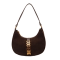 Borsa a mezzaluna vintage in pelle scamosciata marrone scuro con lettere dorate - Marrone