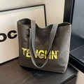 Bolso tote de lona gris carbón con llamativo estampado TENGHIN amarillo para mujer - Marrón Oscuro