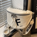 White semi-circular saddle bag with wide branded strap and textured faux leather finish - Off White