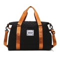 Grand sac de voyage matelassé noir avec sangles marron pour courts séjours - Noir
