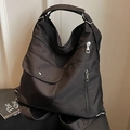 Sac cabas noir polyvalent en nylon haute densité avec fermetures éclair et rabat aimanté - Noir