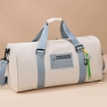 Borsa da viaggio in tessuto Oxford bianco crema con manici azzurri e tracolla regolabile - Bianco Sporco