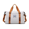 Grand sac de voyage matelassé blanc avec anses brunes et bandoulière réglable - Blanc Cassé