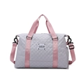 Sac de voyage matelassé gris clair avec anses roses et bandoulière réglable - Gris et Rose