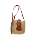 Grand sac bandoulière en paille tressée avec finitions en cuir pour plage d'été - Blanc Cassé Sans Pendentif